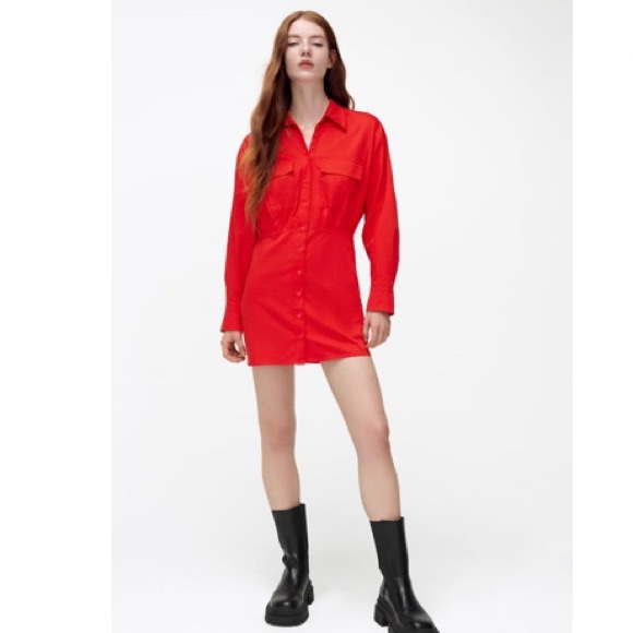 Zara Dresses & Skirts - Zara red poplin shirt dress